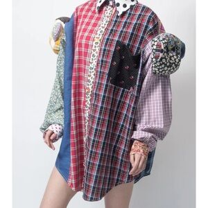 Iván Ávalos Mexican Designer Multicolor Tartan Patchwork Blouse